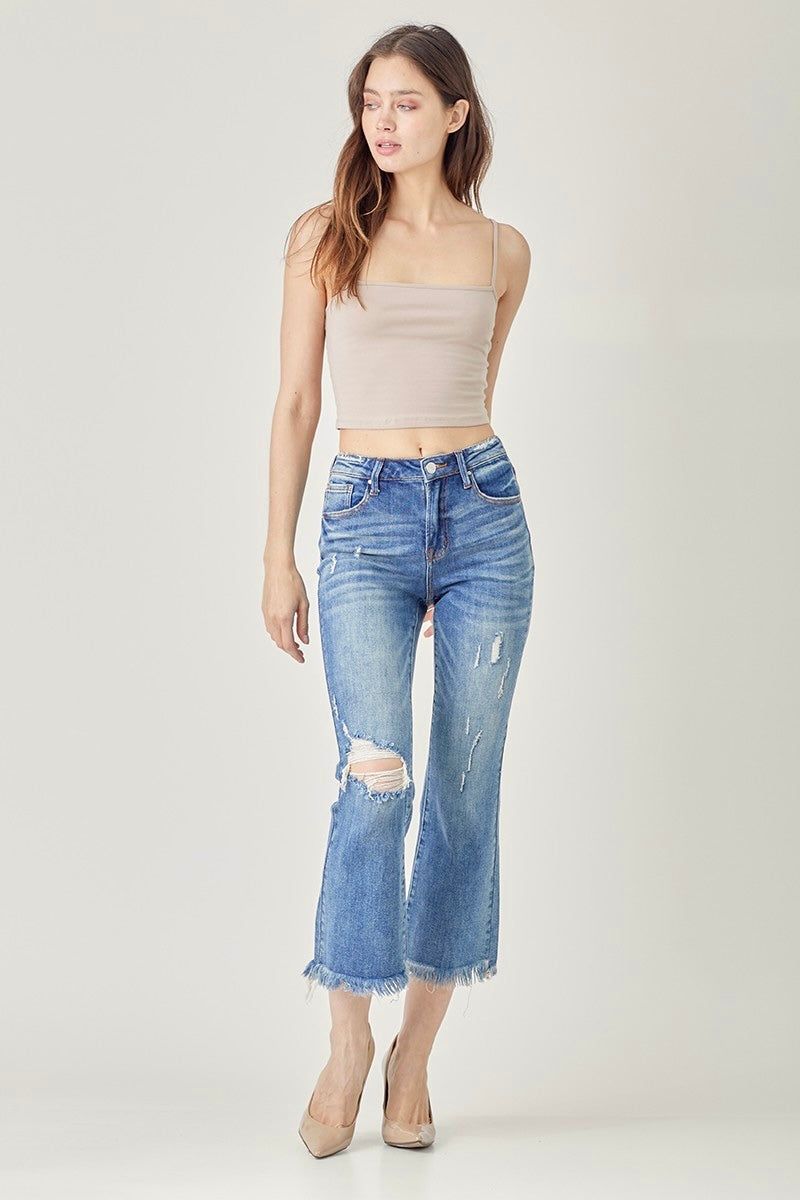 Risen High Rise Crop Flare Denim