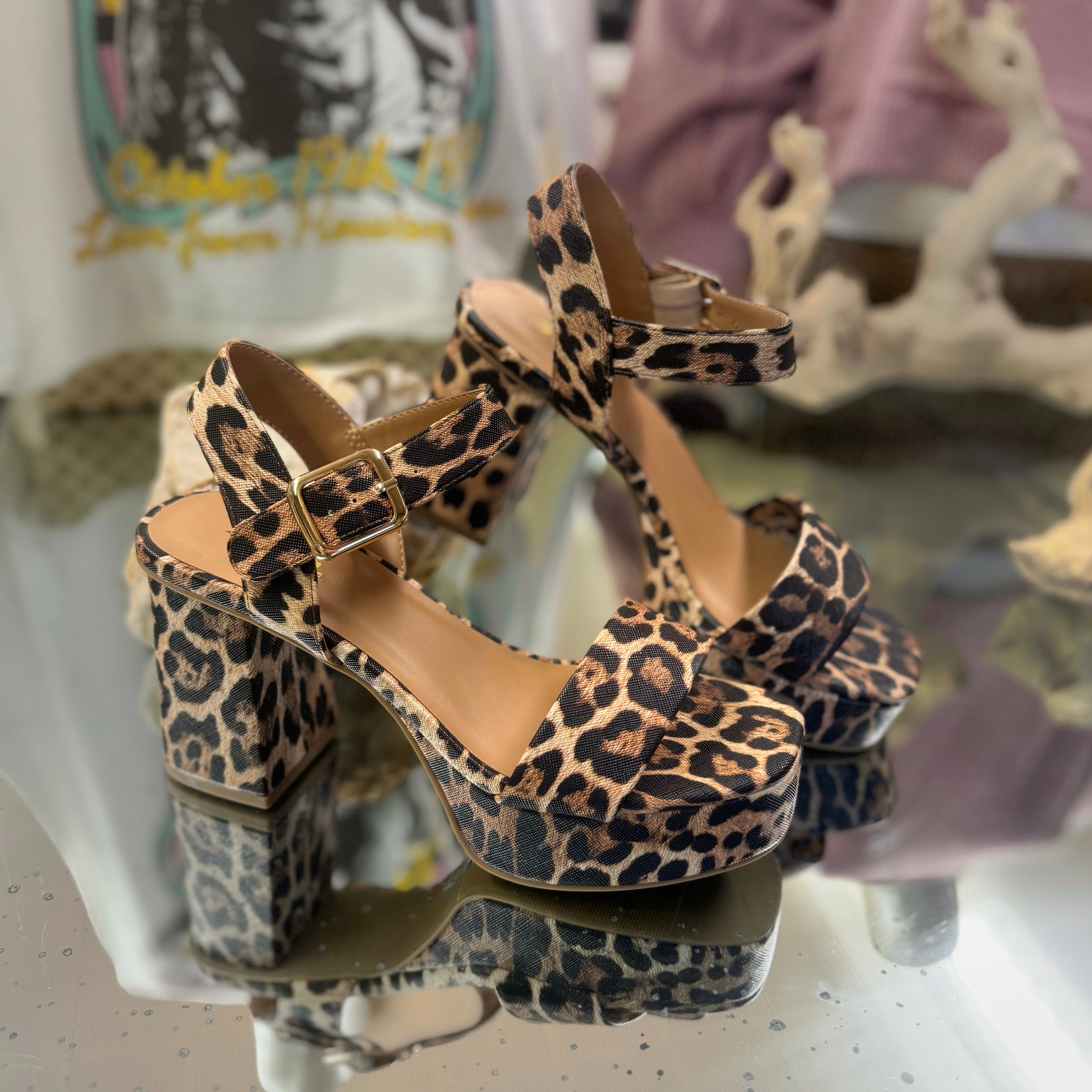 Ankle clearance strap leopard heels