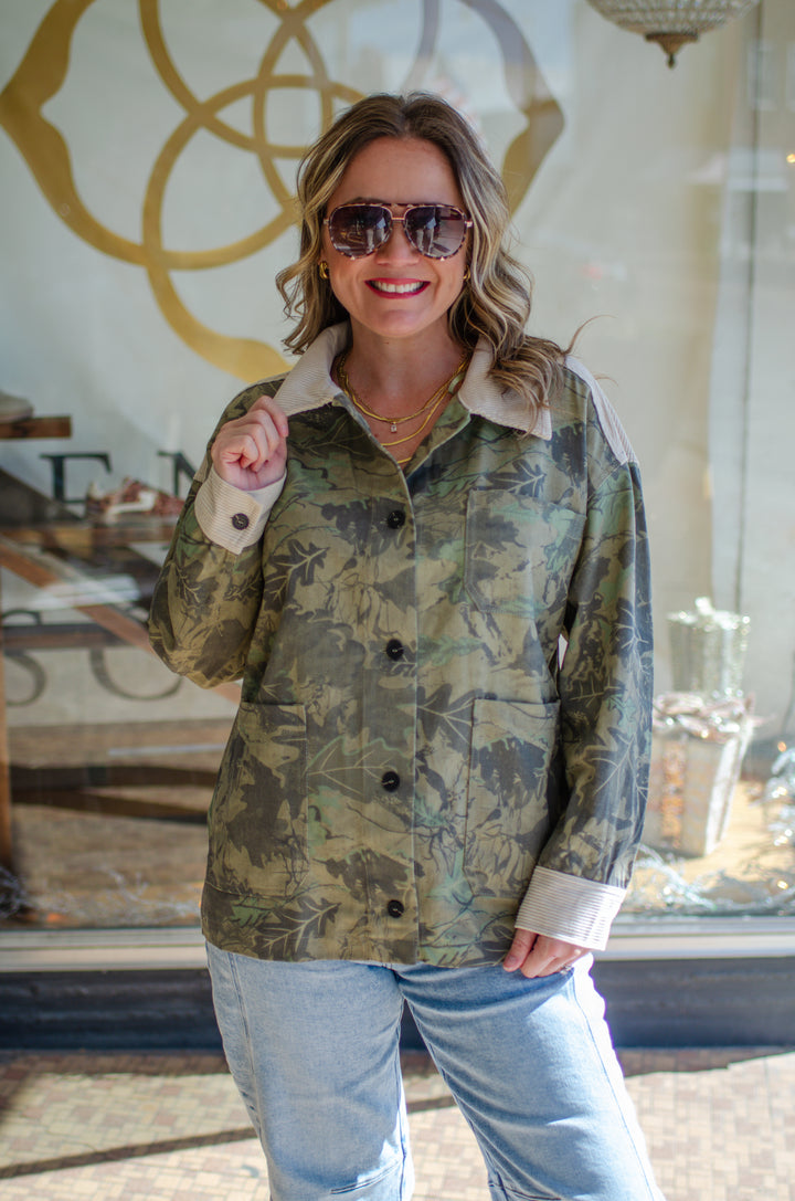 See Through You Camo Corduroy Collar Jacked in Beige Mix