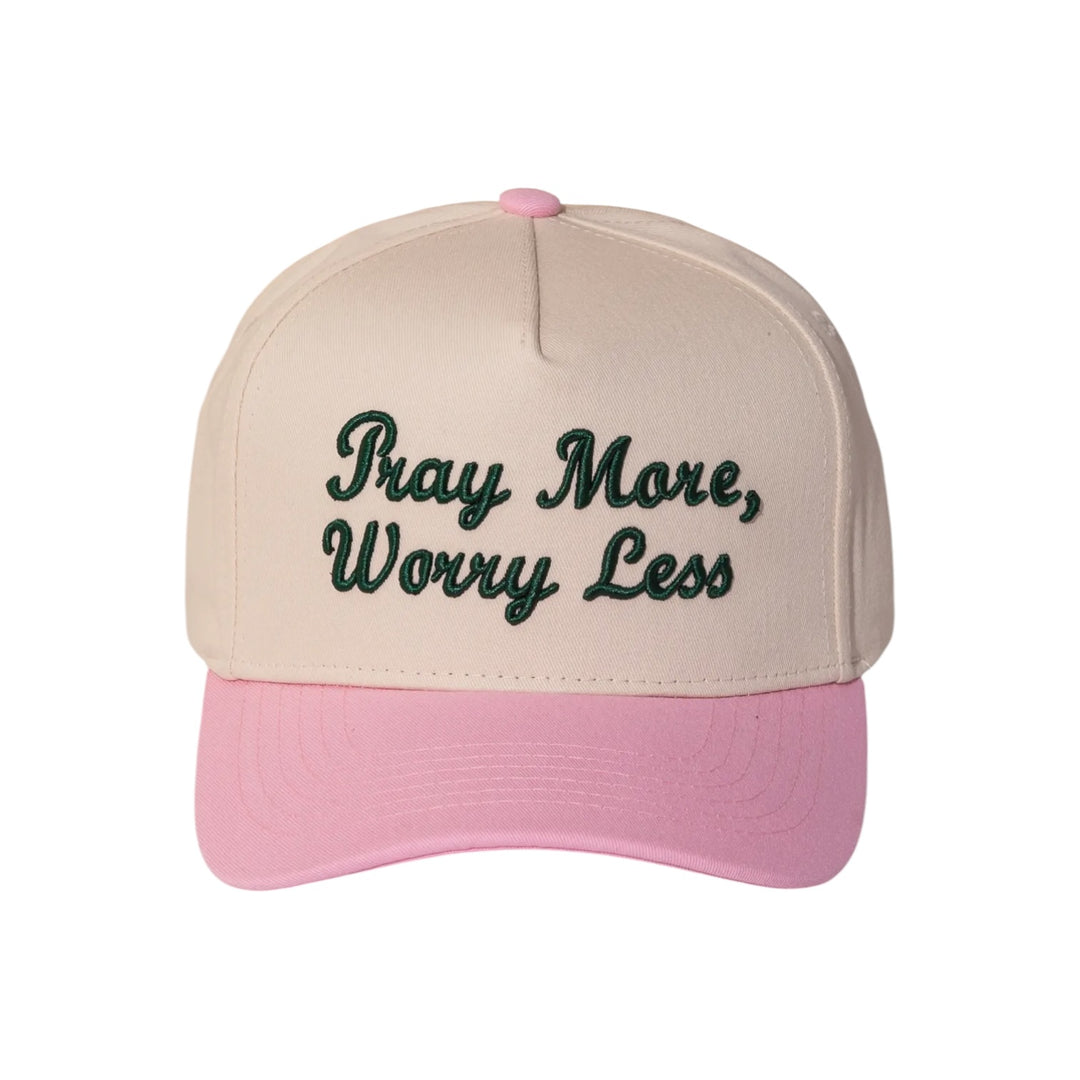 Pray More, Worry Less Embroidered Two-tone Hat in Pink
