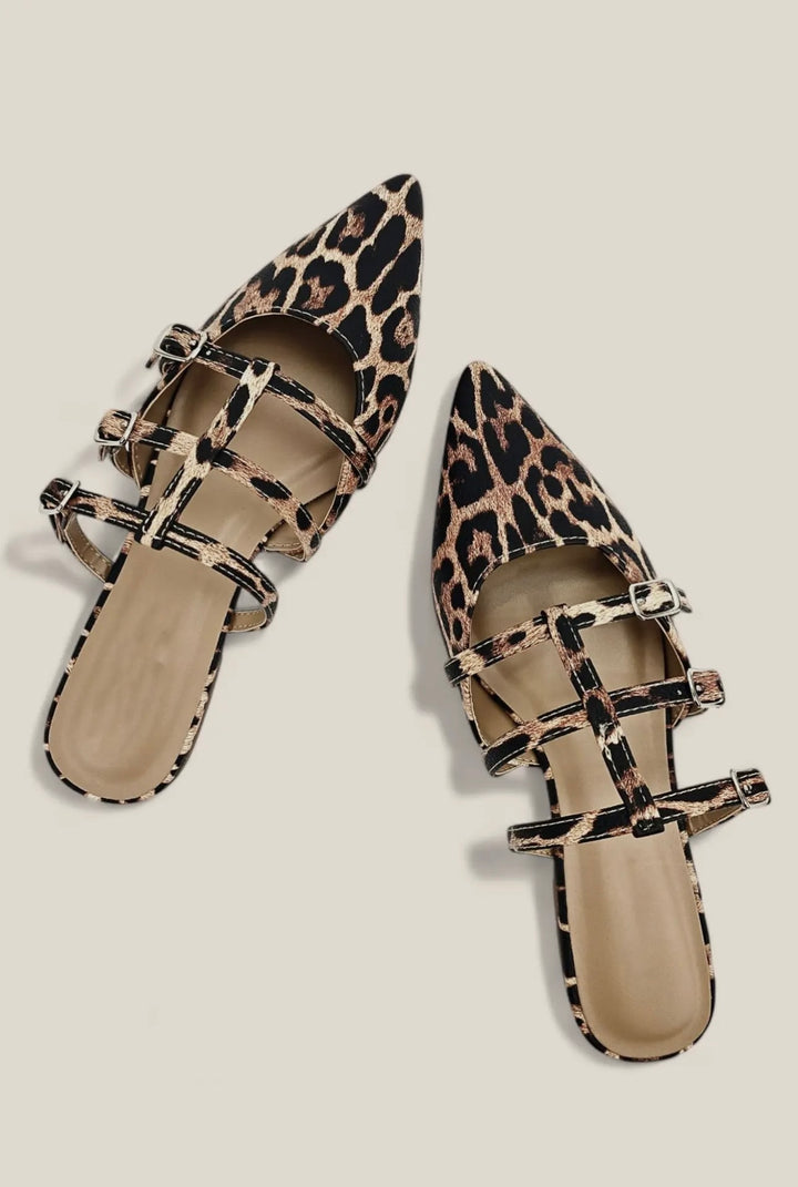 Leopard Caged Pointy Toe Flat Slide