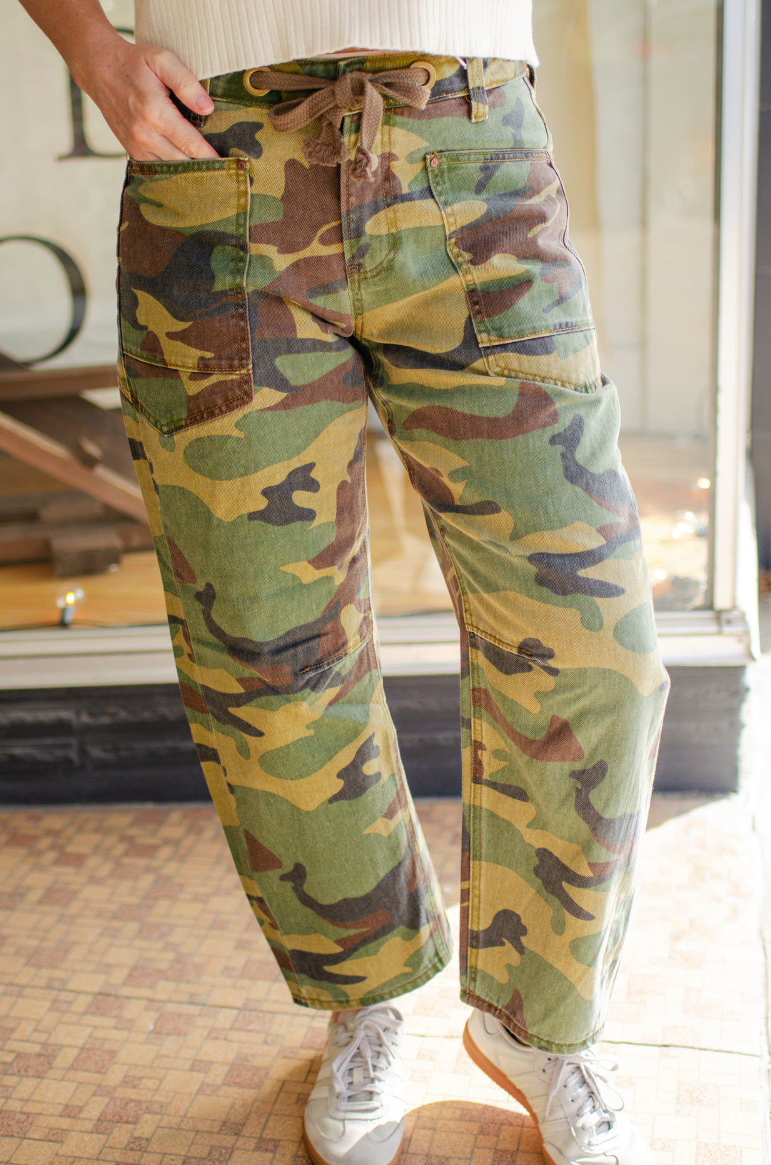 Risen Slouchy Relaxed Crop Barrel Leg Camo Jeans