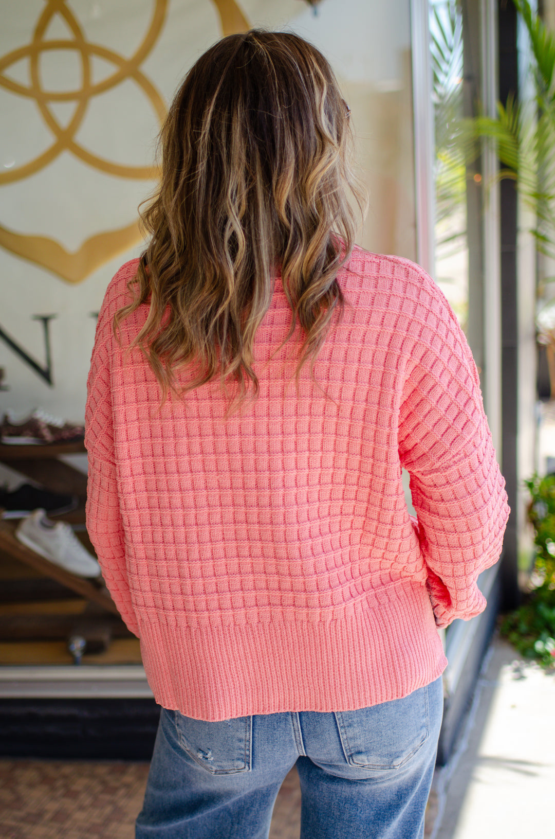 Take It Easy Textured Knit Sweater in Coral