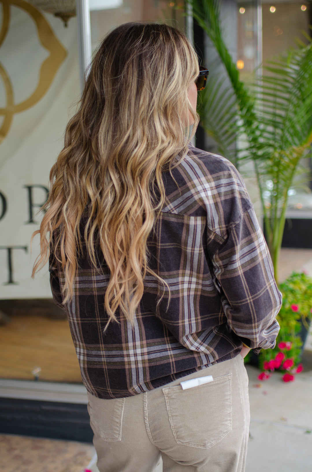 Good Times Plaid Button Down Collared Boxy Long Sleeve Shirt in Brown Mix