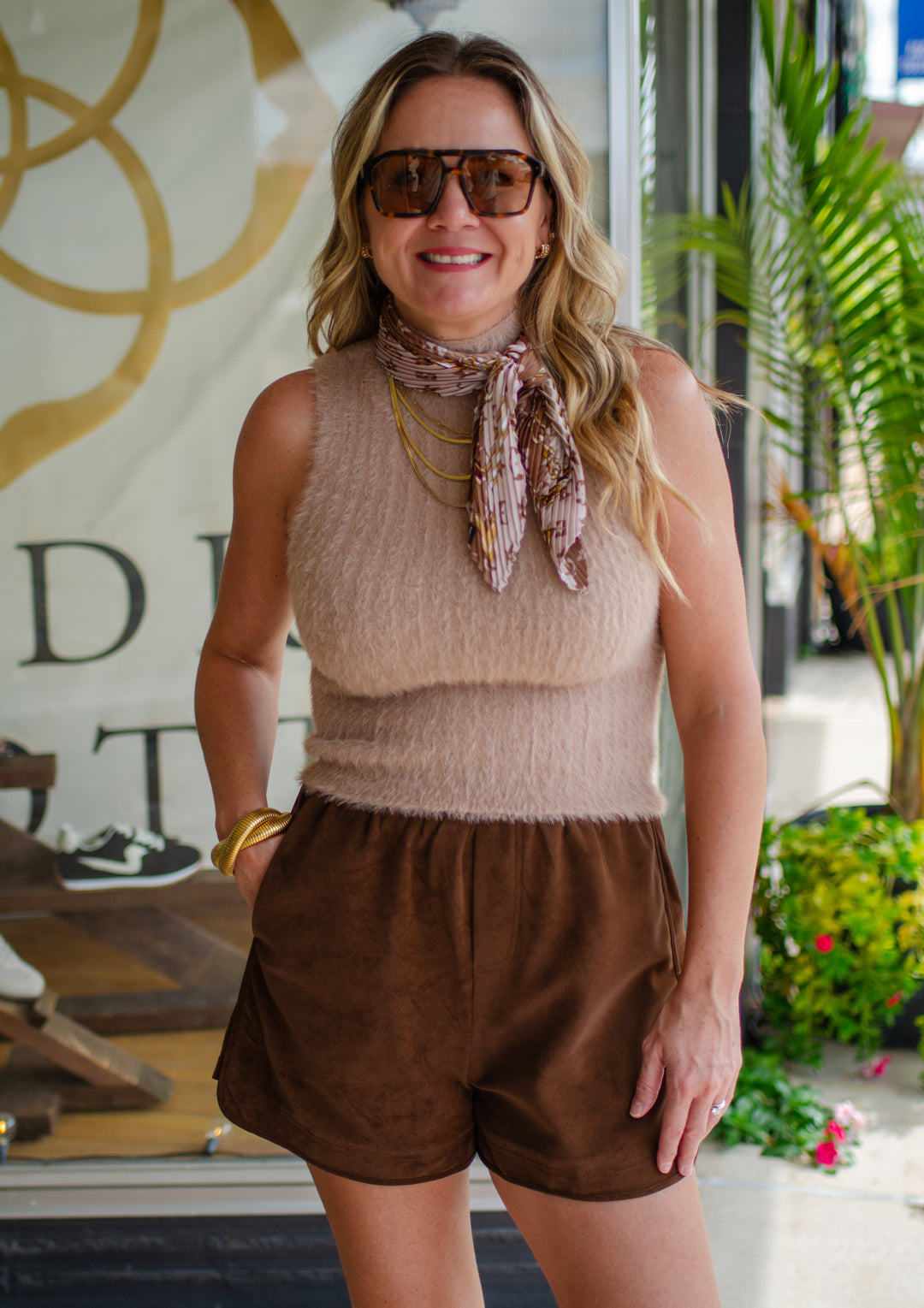 Falling For You Faux Suede Stretch Waistline Shorts in Chocolate