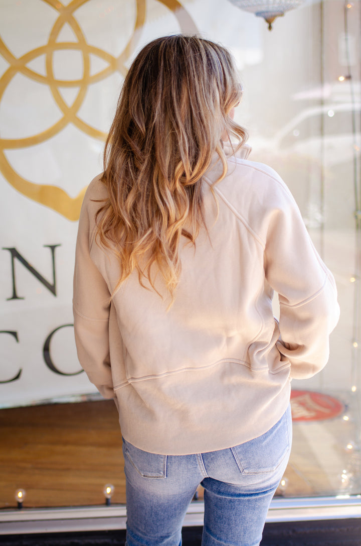 Cozy Everyday Half Zip Long Sleeve Knit Top with Pockets in Cream