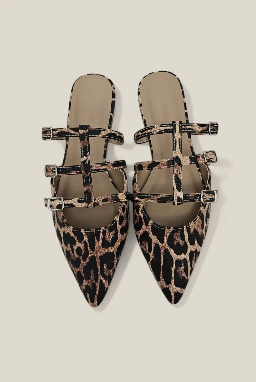 Leopard Caged Pointy Toe Flat Slide