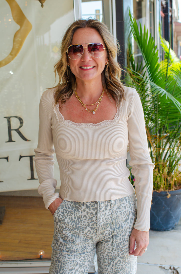 Sweet Crush Long Sleeve Top in Light Tan