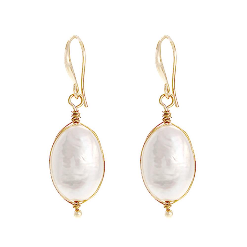 Gold Freshwater Pearl Wire Drop Earring