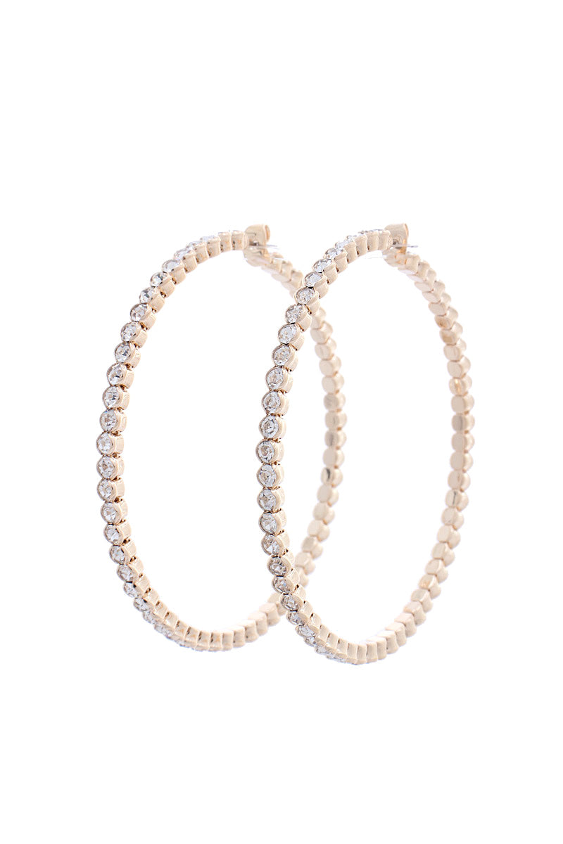 Gold Rhinestone 2.5" Hoop Earring