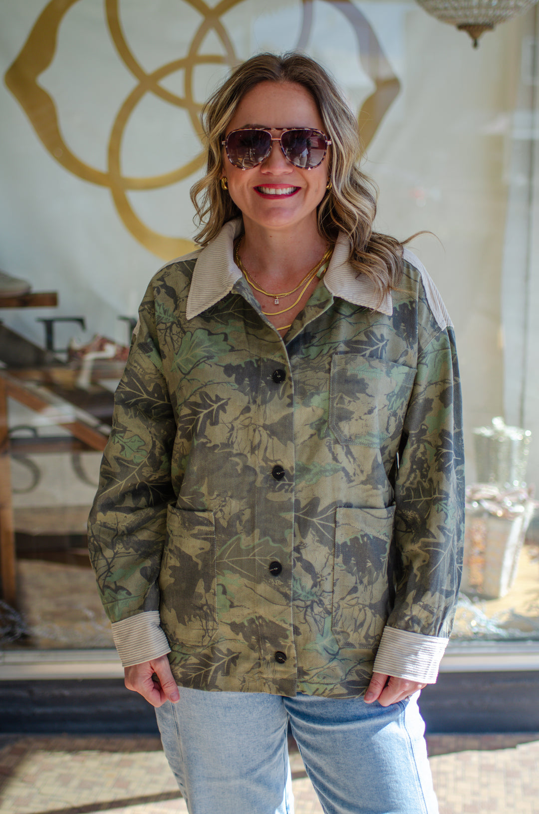 See Through You Camo Corduroy Collar Jacked in Beige Mix