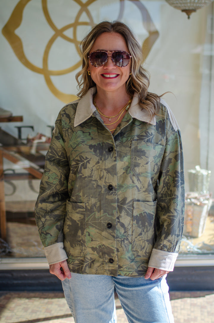 See Through You Camo Corduroy Collar Jacked in Beige Mix