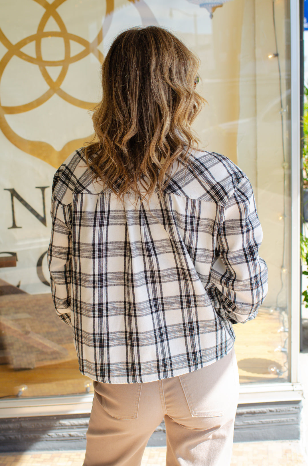 Bonfire Plaid Button Down Flannel in White/Black Mix