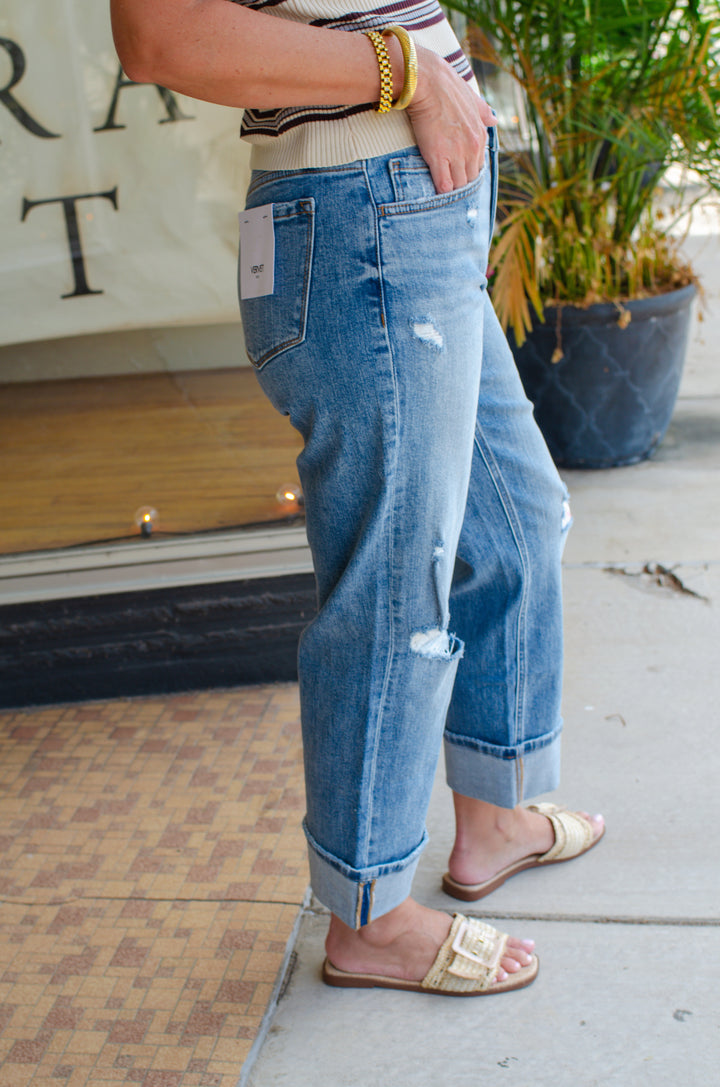 Vervet Mid Rise Straight Distressed Jeans