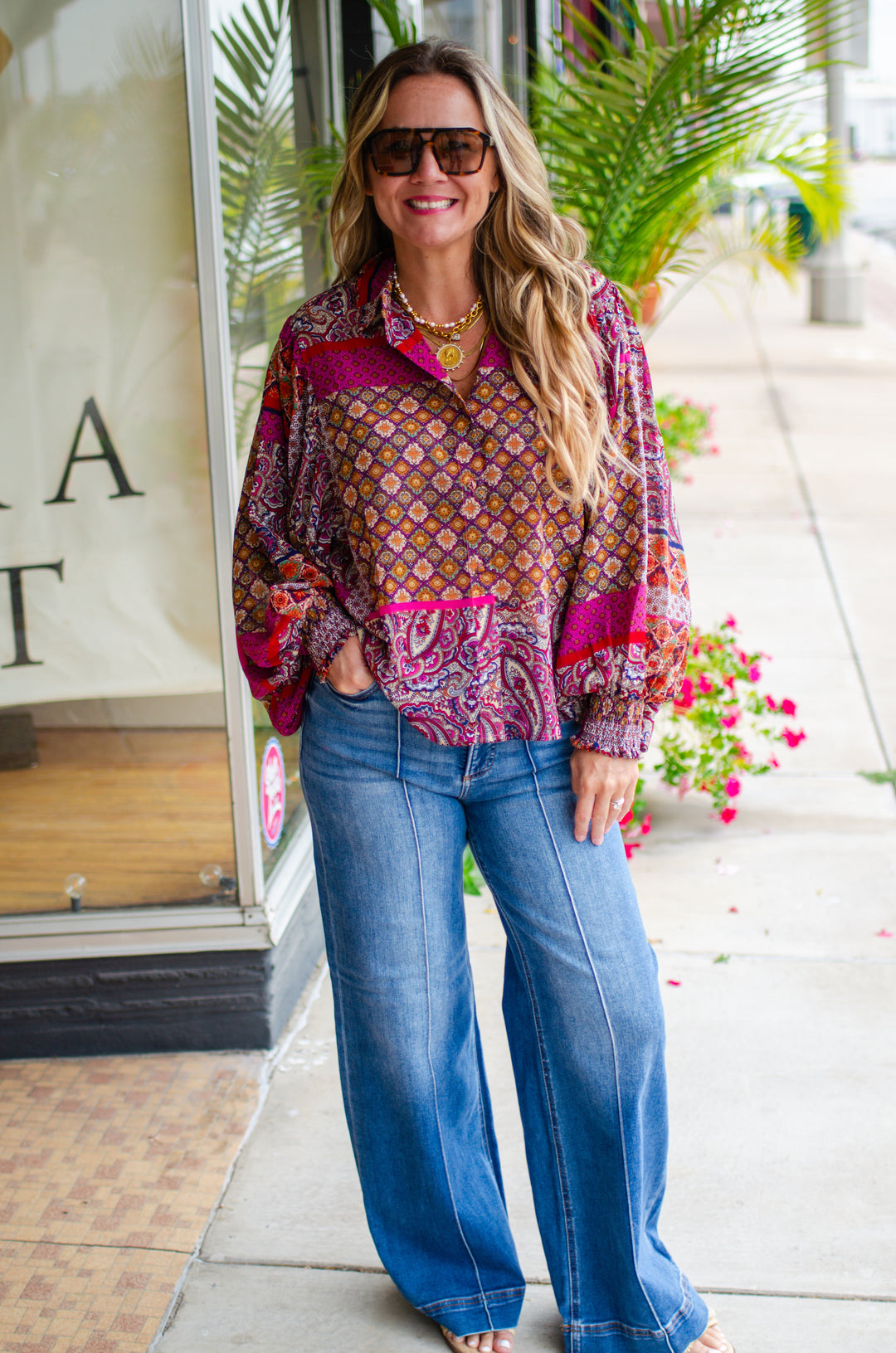 Bohemian Rhapsody Printed Button Down Collated Top