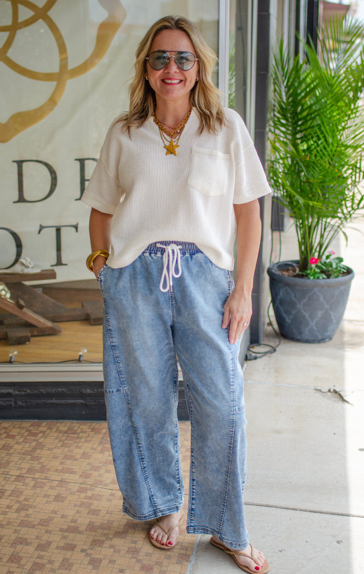 Risen Elastic Band Slouchy Cropped Barrel Jeans