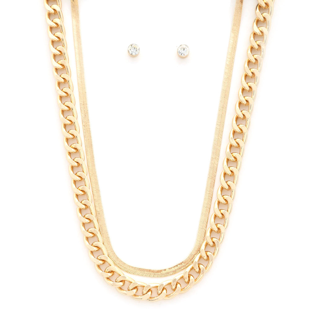 Gold double up chain necklace