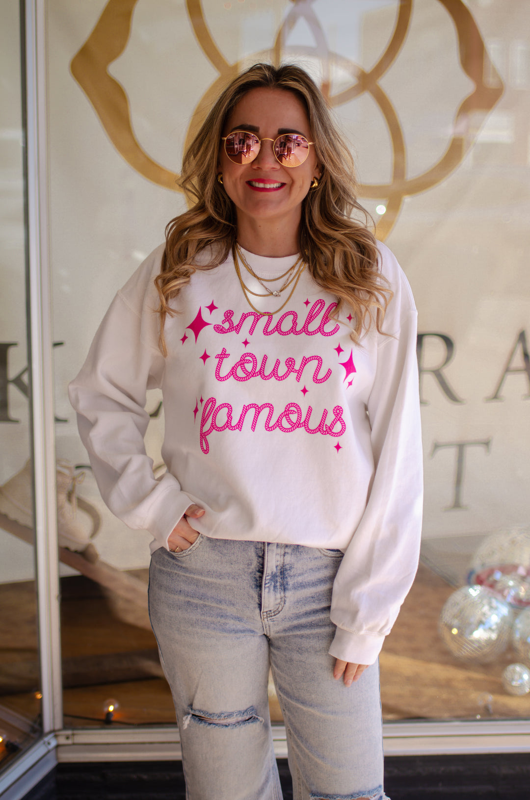 Small Town Famous Graphic Sweatshirt in White