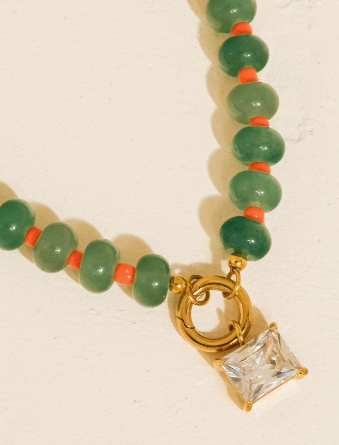 Zurich Precious Stone Beaded CZ Charm Necklace in Green