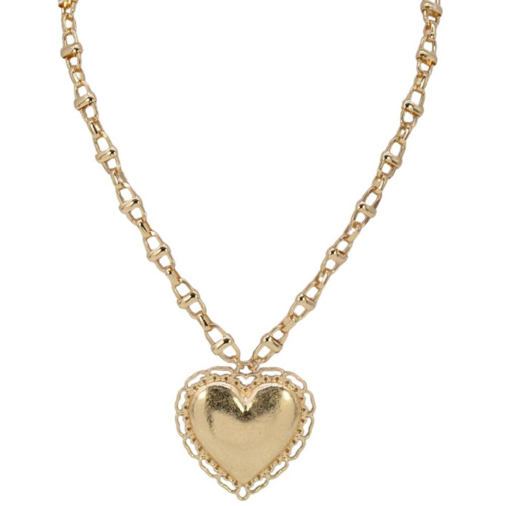 Gold Puff Heart Horse-bit Chain Link