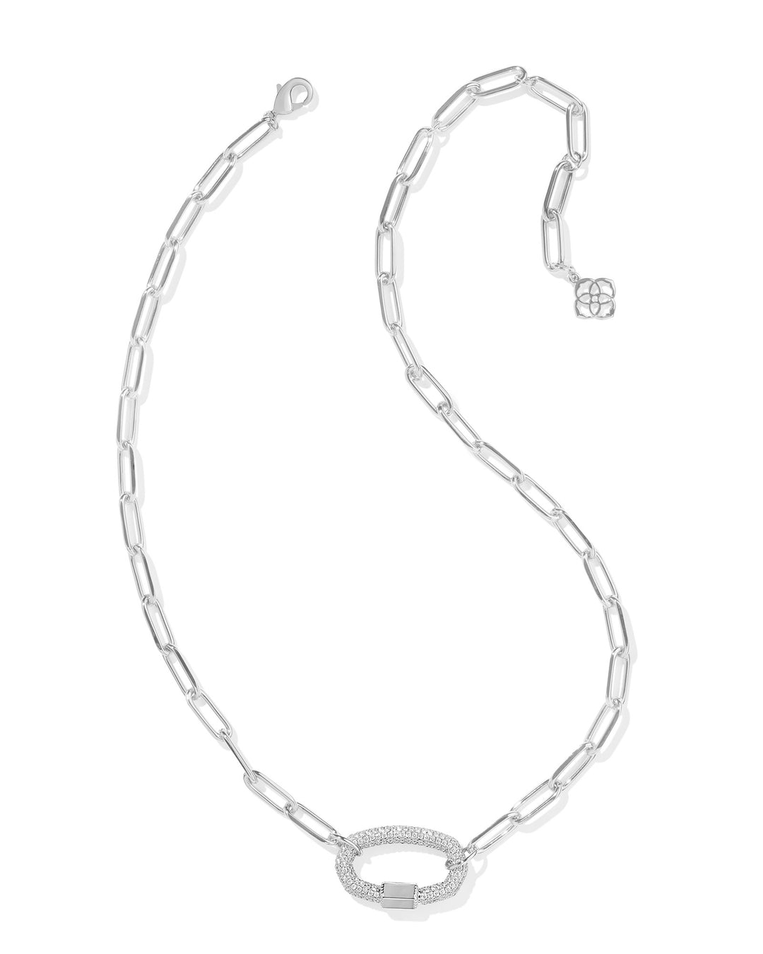 Kendra Scott Emery Link Chain Necklace in Rhodium & White Crystal