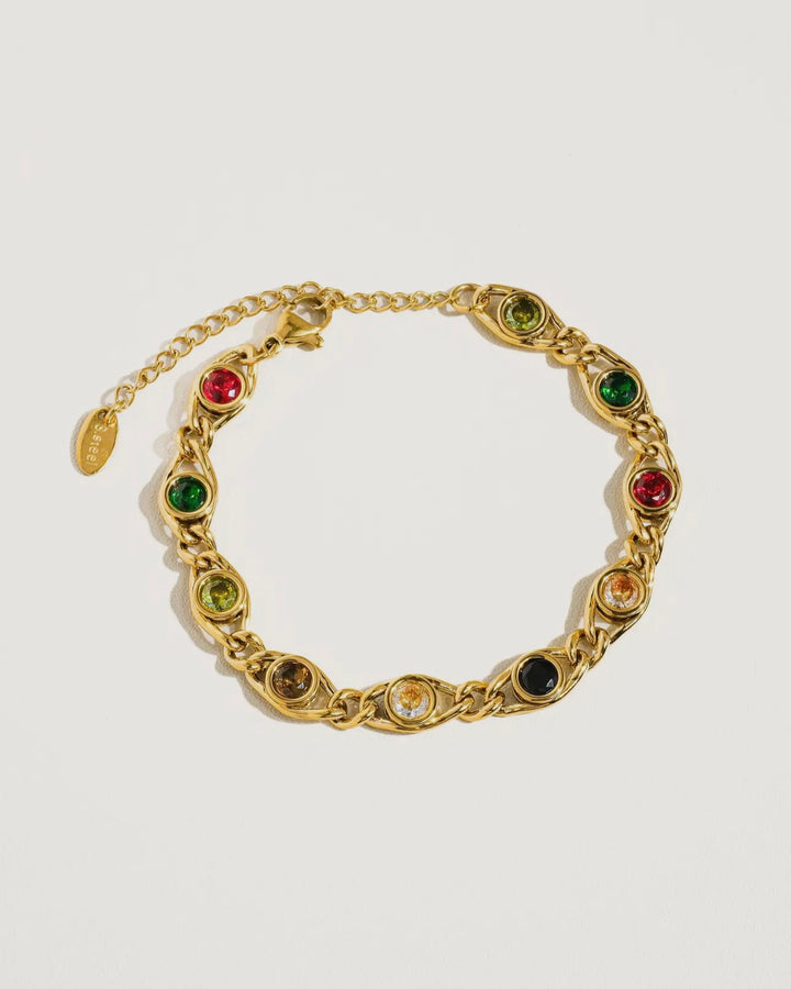 LUXE Elle 18K Gold Multicolor Bold CZ Chain Bracelet