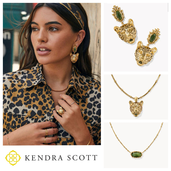 Kendra Scott Maura Jaguar Statement Earrings in Gold Sage Serpentine