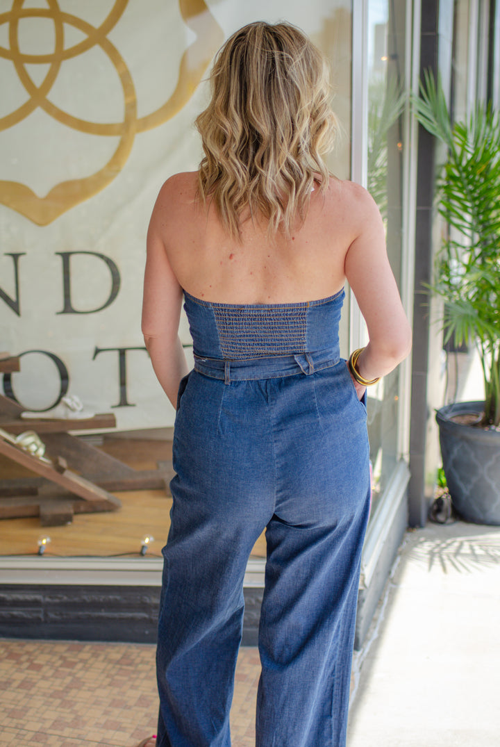 Wanna Be Loved Denim Halter Belted Jumper