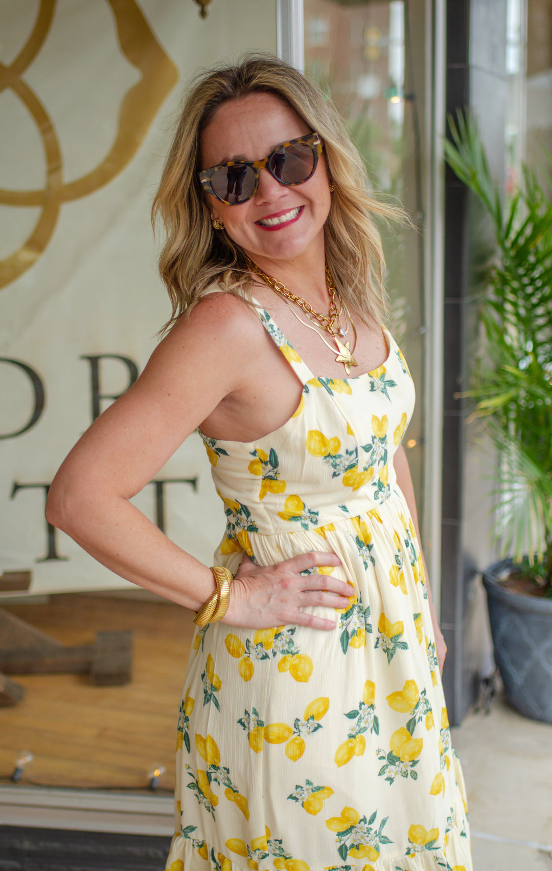 Amalfi Vibes Lemon Printed Tiered Maxi Dress in Cream