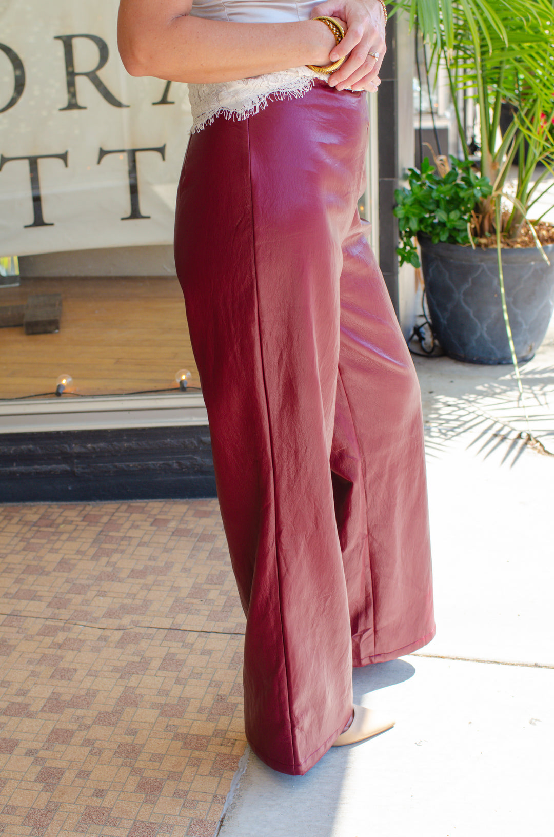 We Belong Together Faux Leather Wide Leg Pant in Burgundy