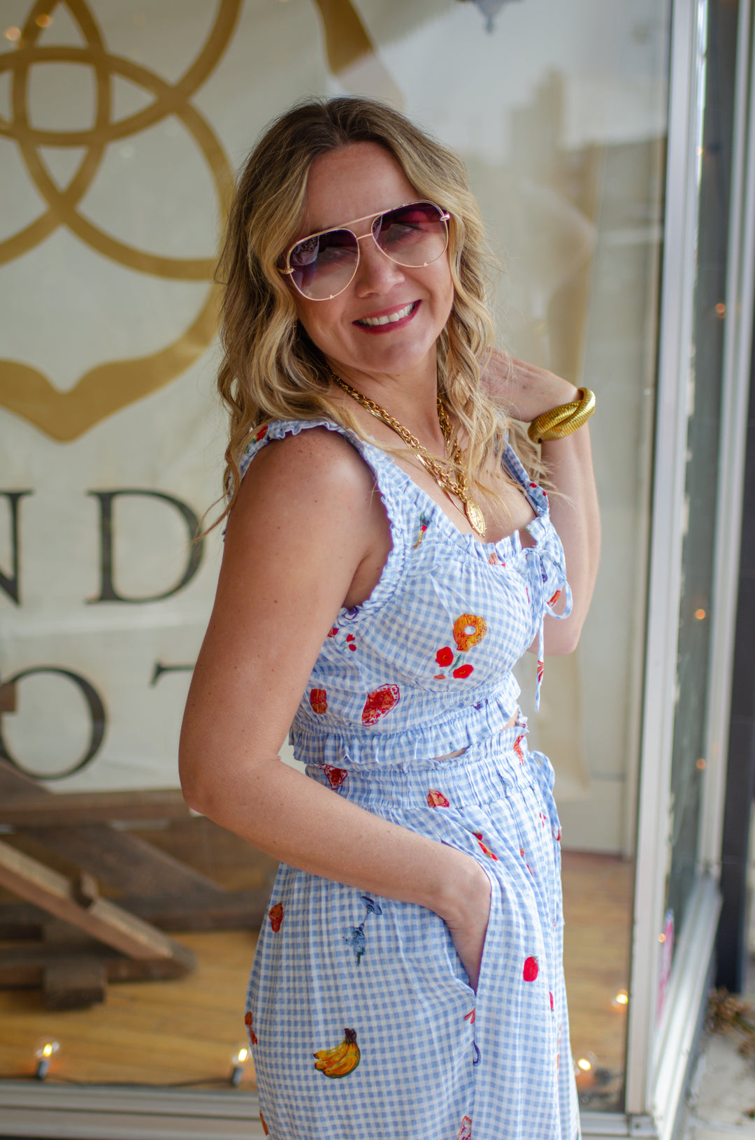 Picnic In The Park Printed Gingham Tank Top