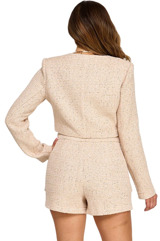 Chic & Shimmer Tweed Skort in Taupe with Champagne Metallic Thread