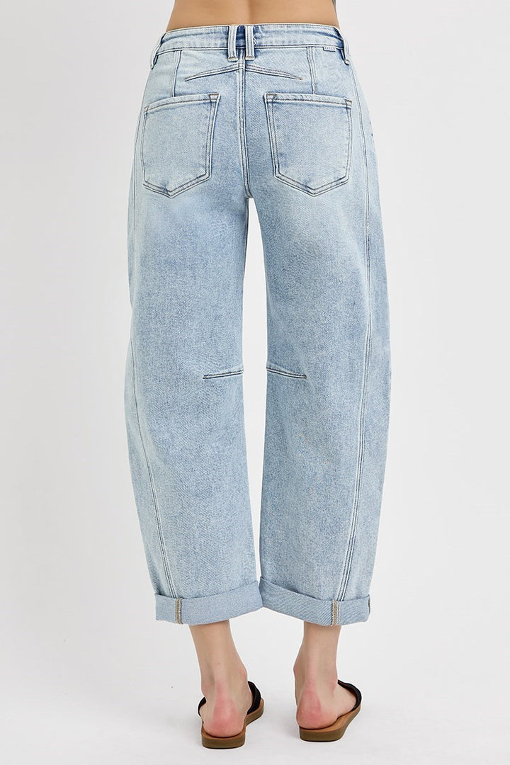 Risen High Rise Boyfriend Cuffed Barrel Jeans in Light Wash