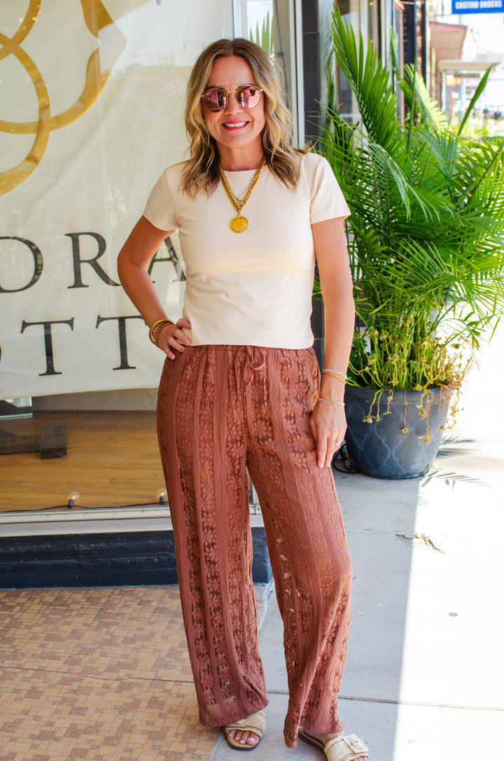 Whimsical Fall Rust Floral Lace Pants