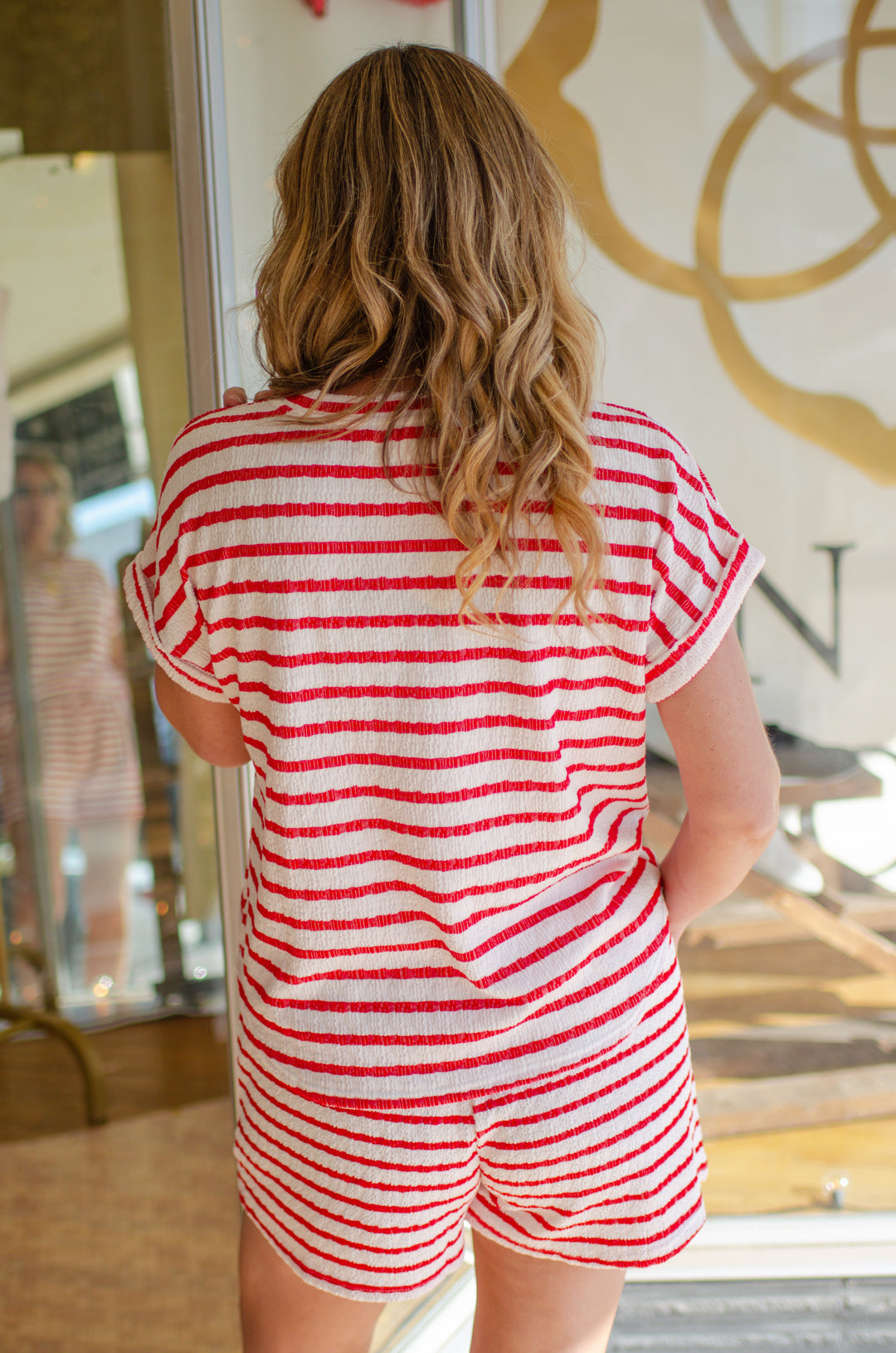 Comfort In You Textured Stripe Shirt Sleeve Top in Red