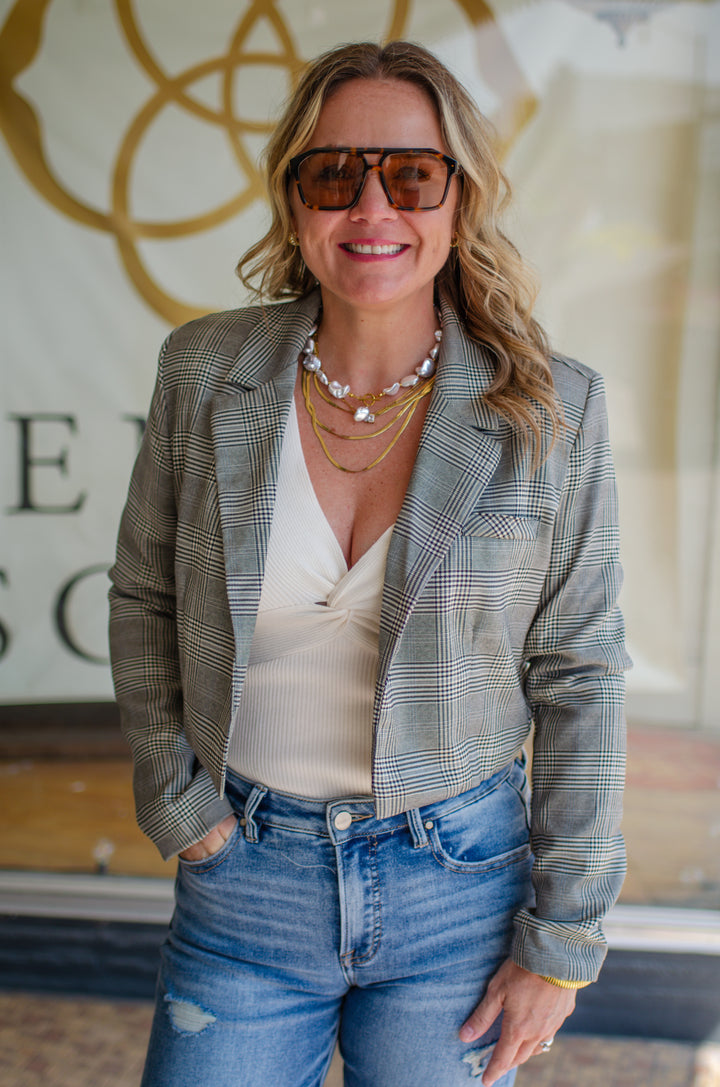 Pure Sophistication Plaid Cropped Blazer