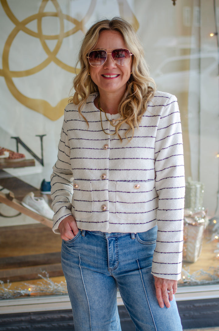 Classic Chic Button Down Stripe Blazer Top