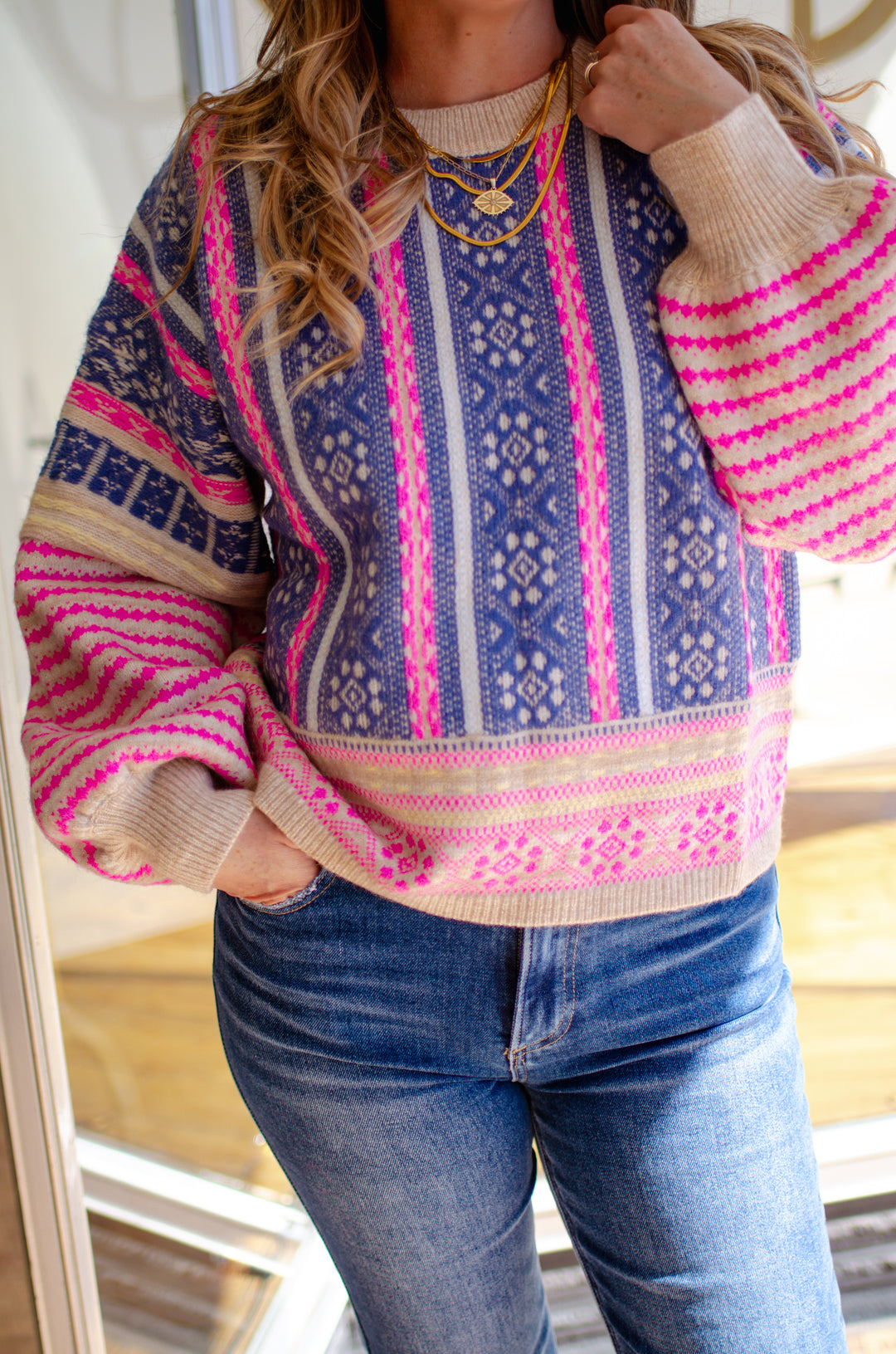 Bright Life Aztec Stripe Knit Sweater