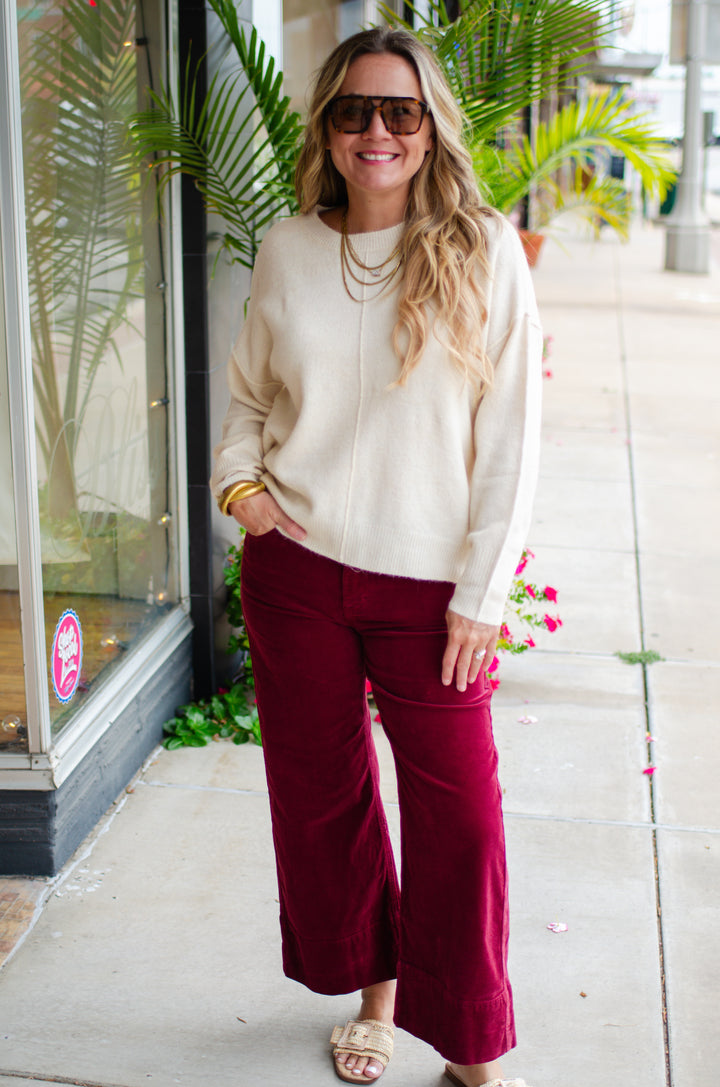 Dreaming Of Fall Crewneck Front Seam Sweater in Cream
