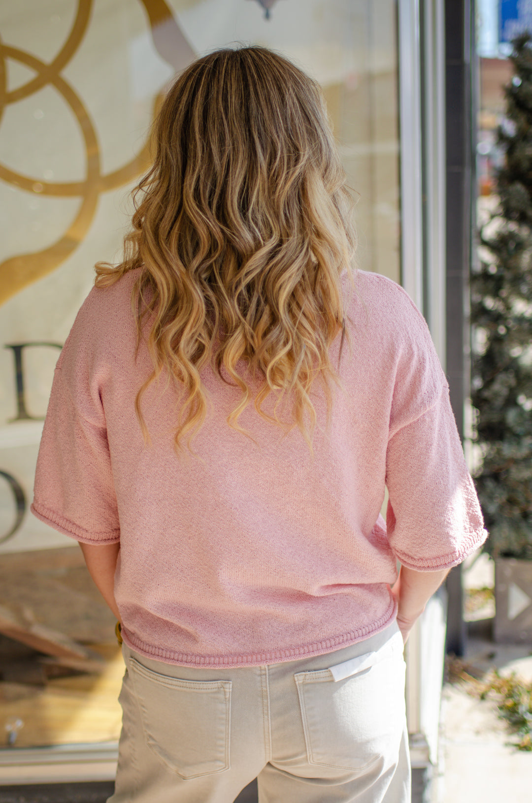 Spring Morning Cozy Knit Drop Shoulder Sweater Top in Pink