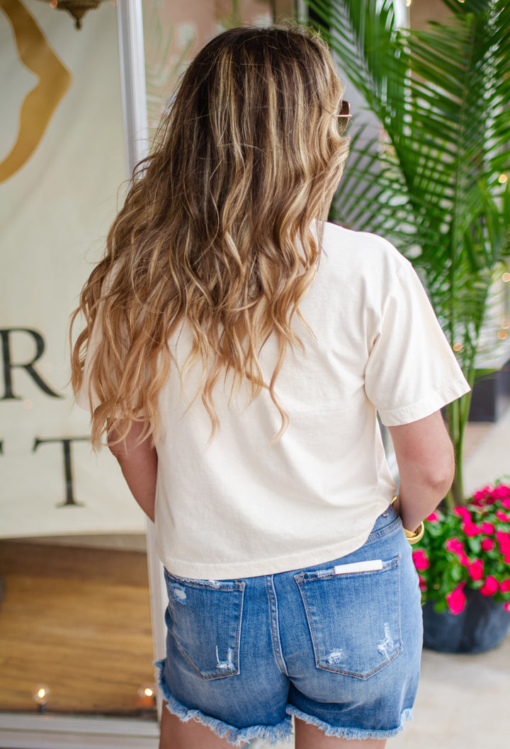Capri La Dolce Vita Graphic Crop Top in Cream