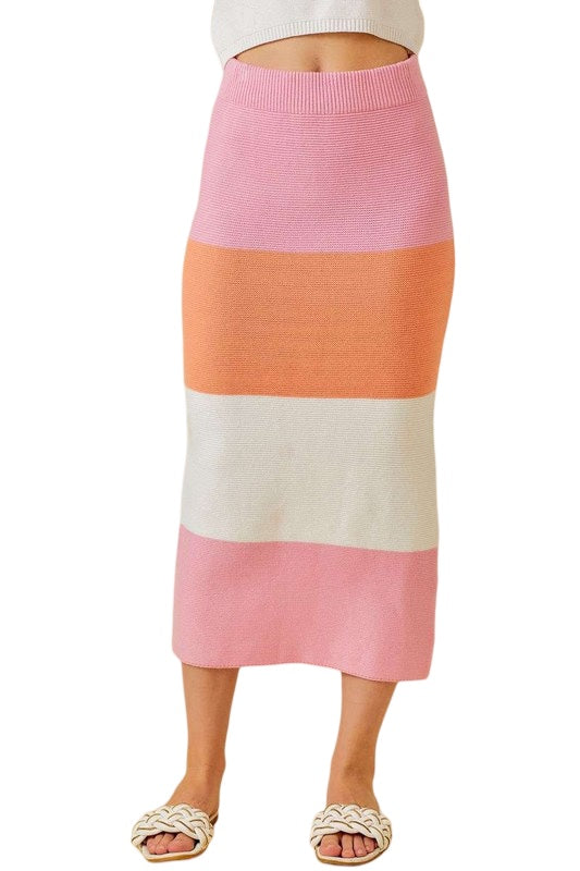 Perfect Sunrise Knit Color Block Midi Skirt