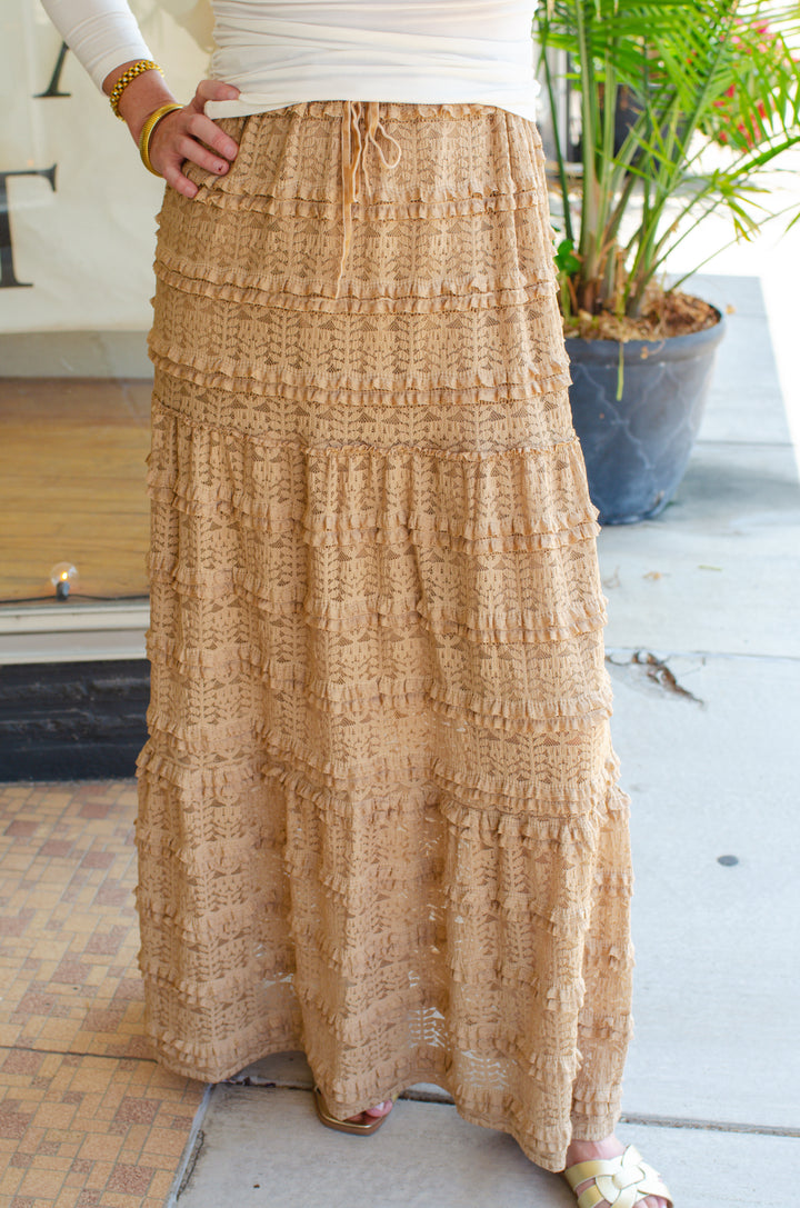 Festival Season Lace Maxi Skirt in Mocha