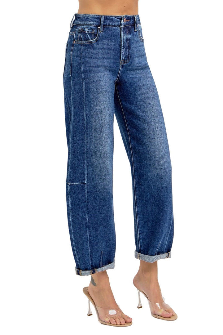 Risen High Rise Barrel Jeans in Dark Wash