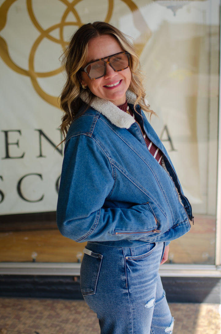 Take My Hand Medium Wash Shearing Denim Jacket