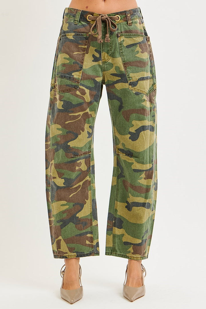 Risen Slouchy Relaxed Crop Barrel Leg Camo Jeans