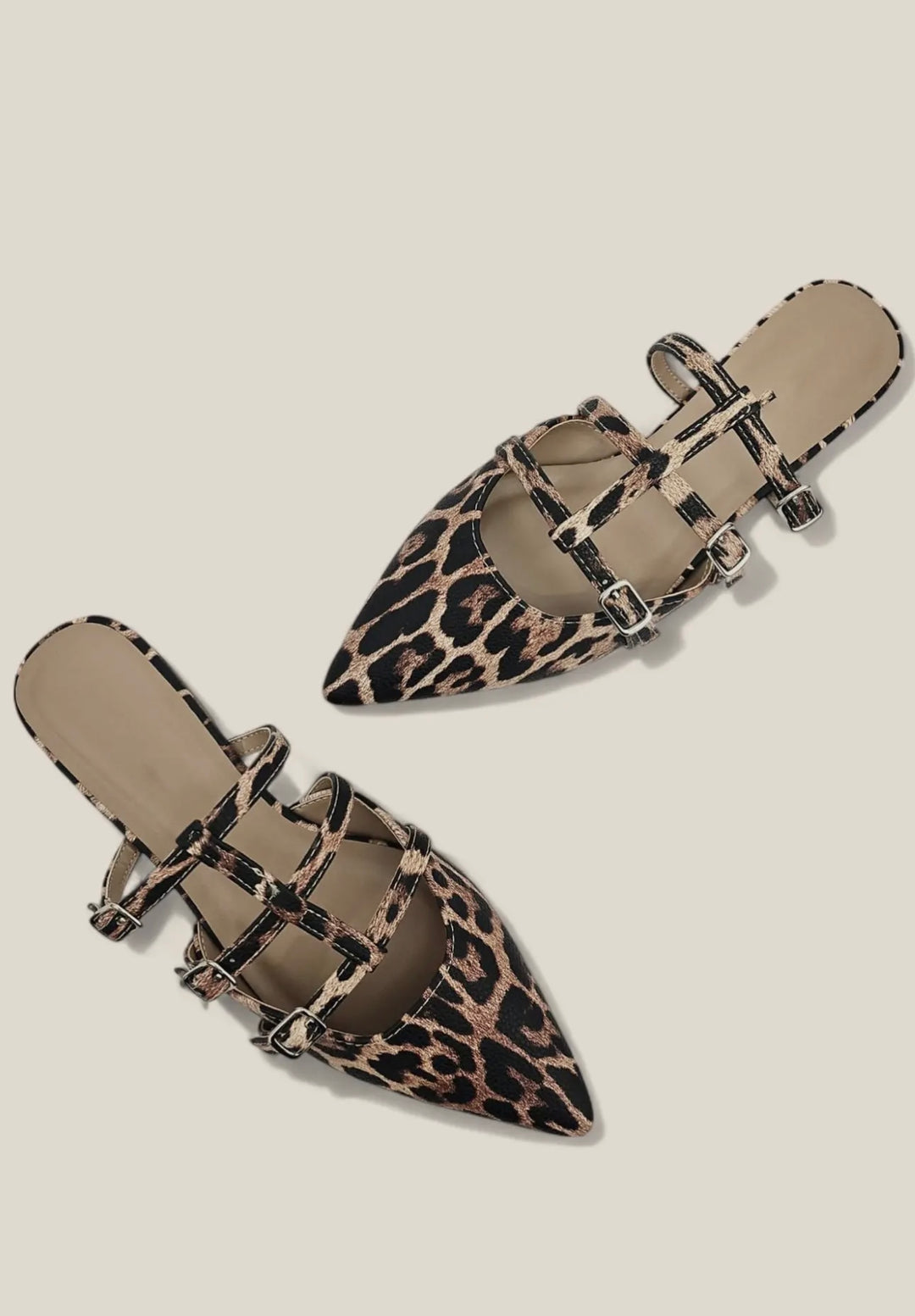 Leopard Caged Pointy Toe Flat Slide