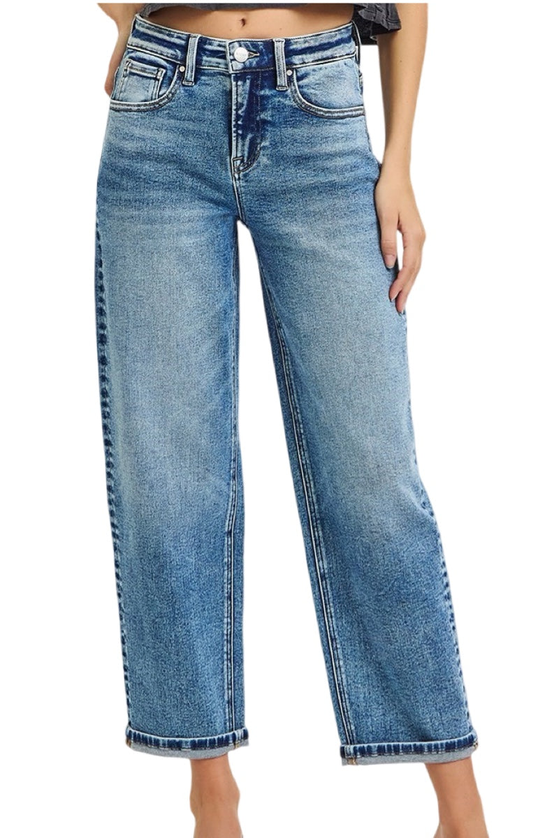 Risen High Rise Crop Boyfriend Jeans in Medium