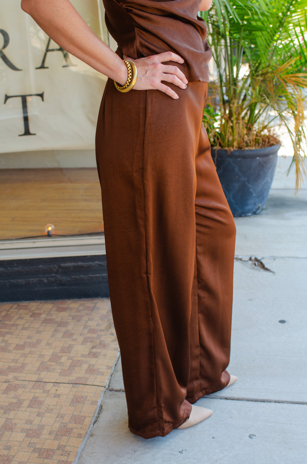 All For Glamour High Rise Wide Leg Pant in Chocolate