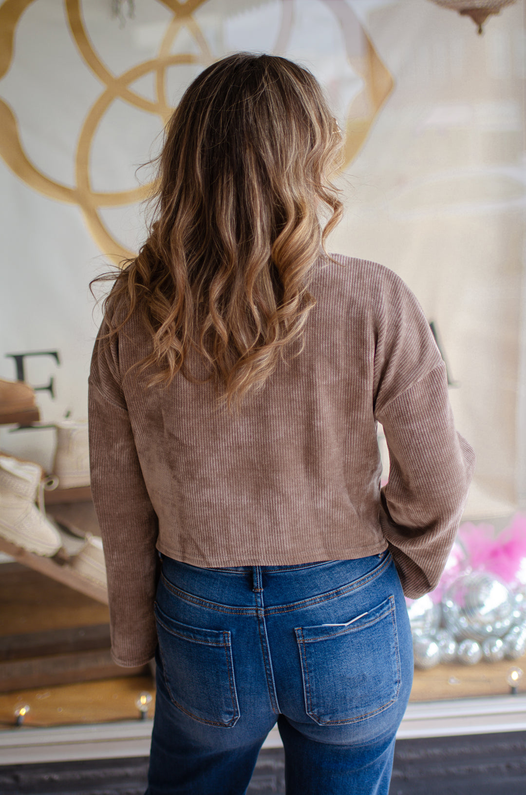 Cozy Up To Me Soft Chenille Bell Sleeve Sweater Top in Taupe